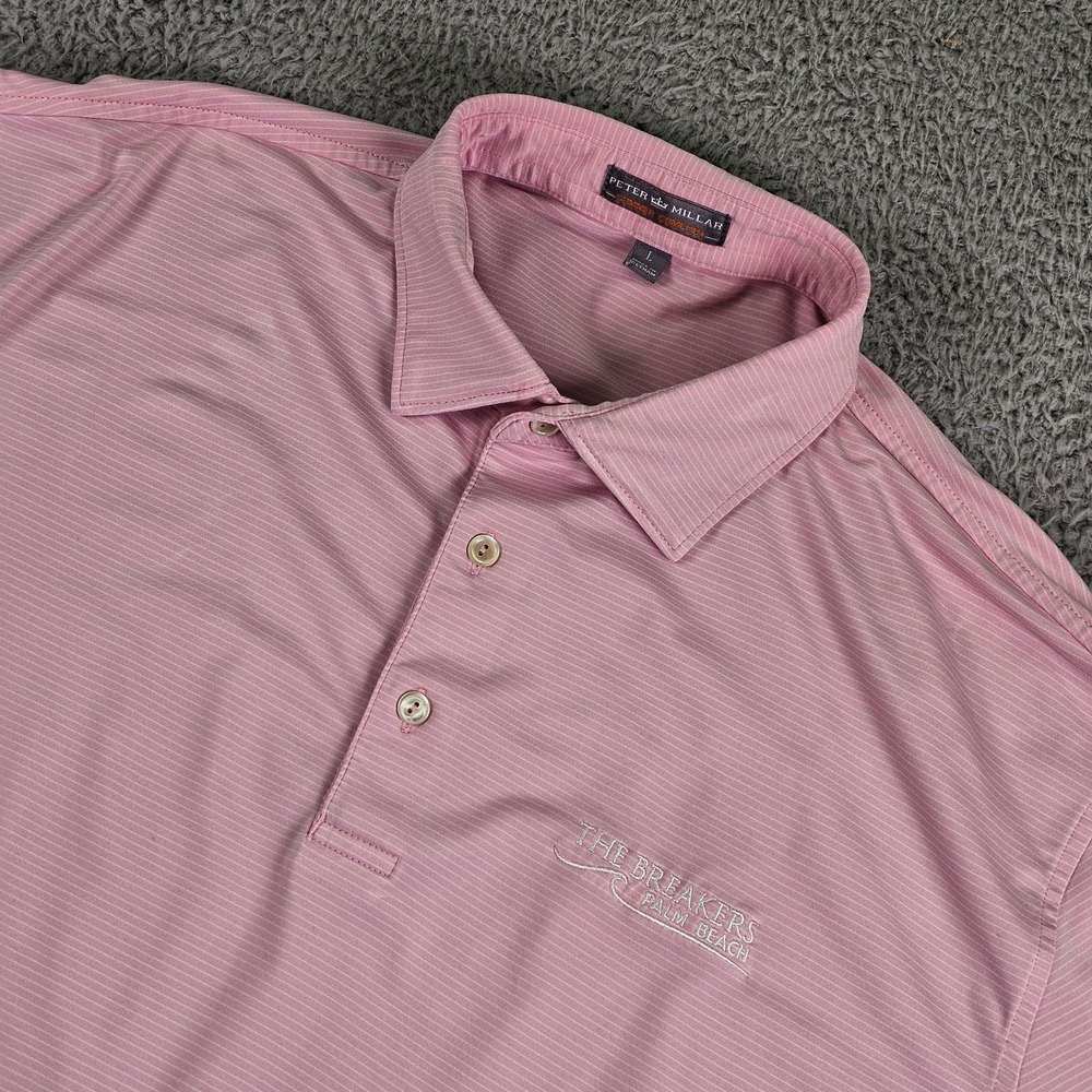 Peter Millar Polo Shirt Mens Large Pink Summer Comfort The Breakers Palm Beach